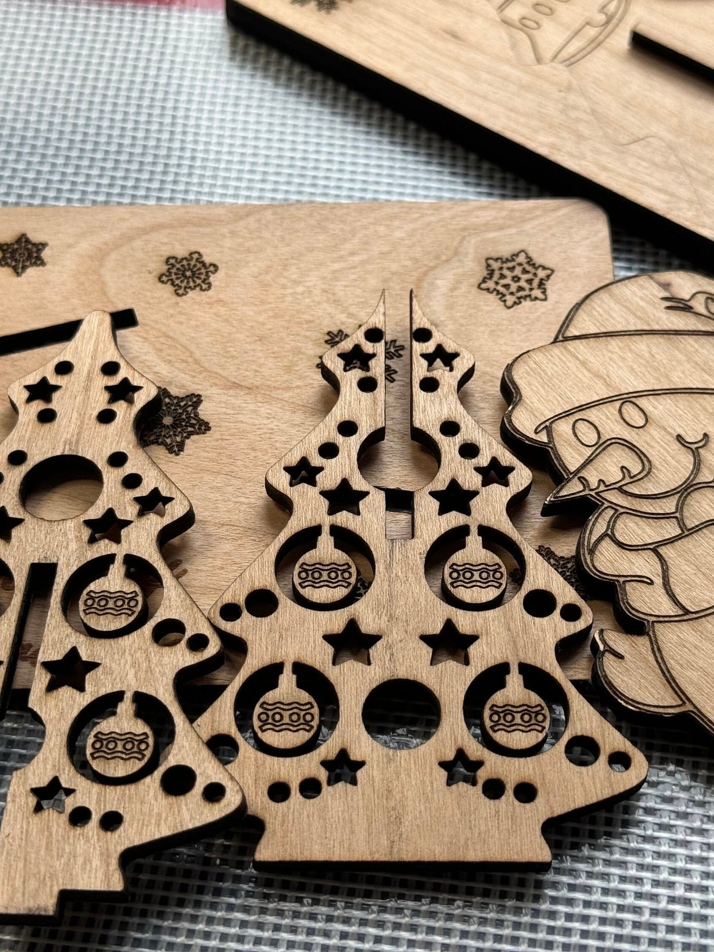 Personalized Wooden 3D popup Christmas Card Collectable Gift keepsake Holiday gift made of Natural wood Puzzle Tree Snowman Holiday design.