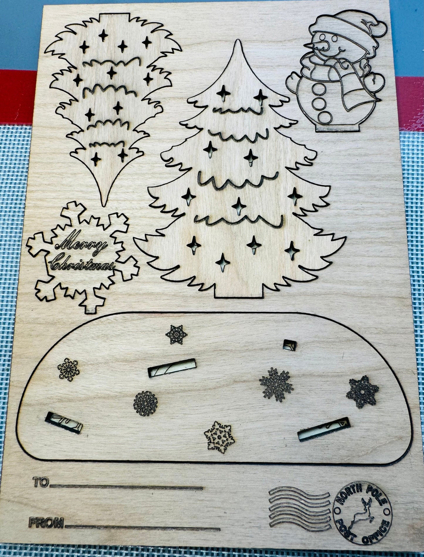 Personalized 3D popup Christmas Card keepsake Holiday Christmas gift Engraved and scored Natural wood for a unique Holiday Decor Display