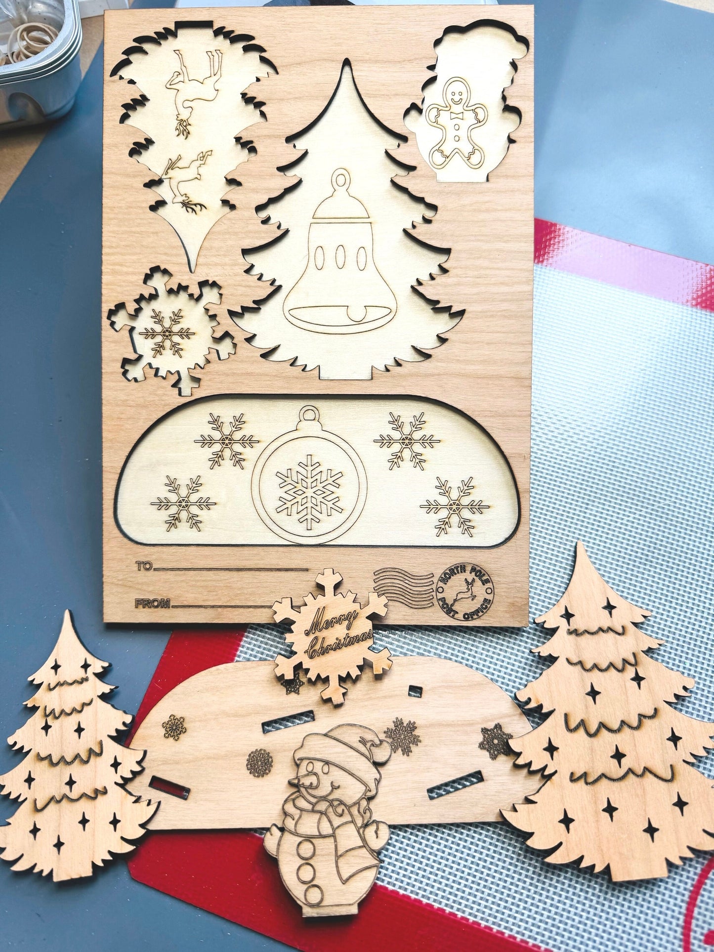 Personalized 3D popup Christmas Card keepsake Holiday Christmas gift Engraved and scored Natural wood for a unique Holiday Decor Display