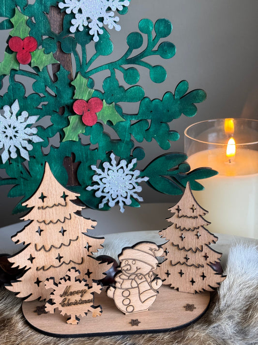 Personalized 3D popup Christmas Card keepsake Holiday Christmas gift Engraved and scored Natural wood for a unique Holiday Decor Display