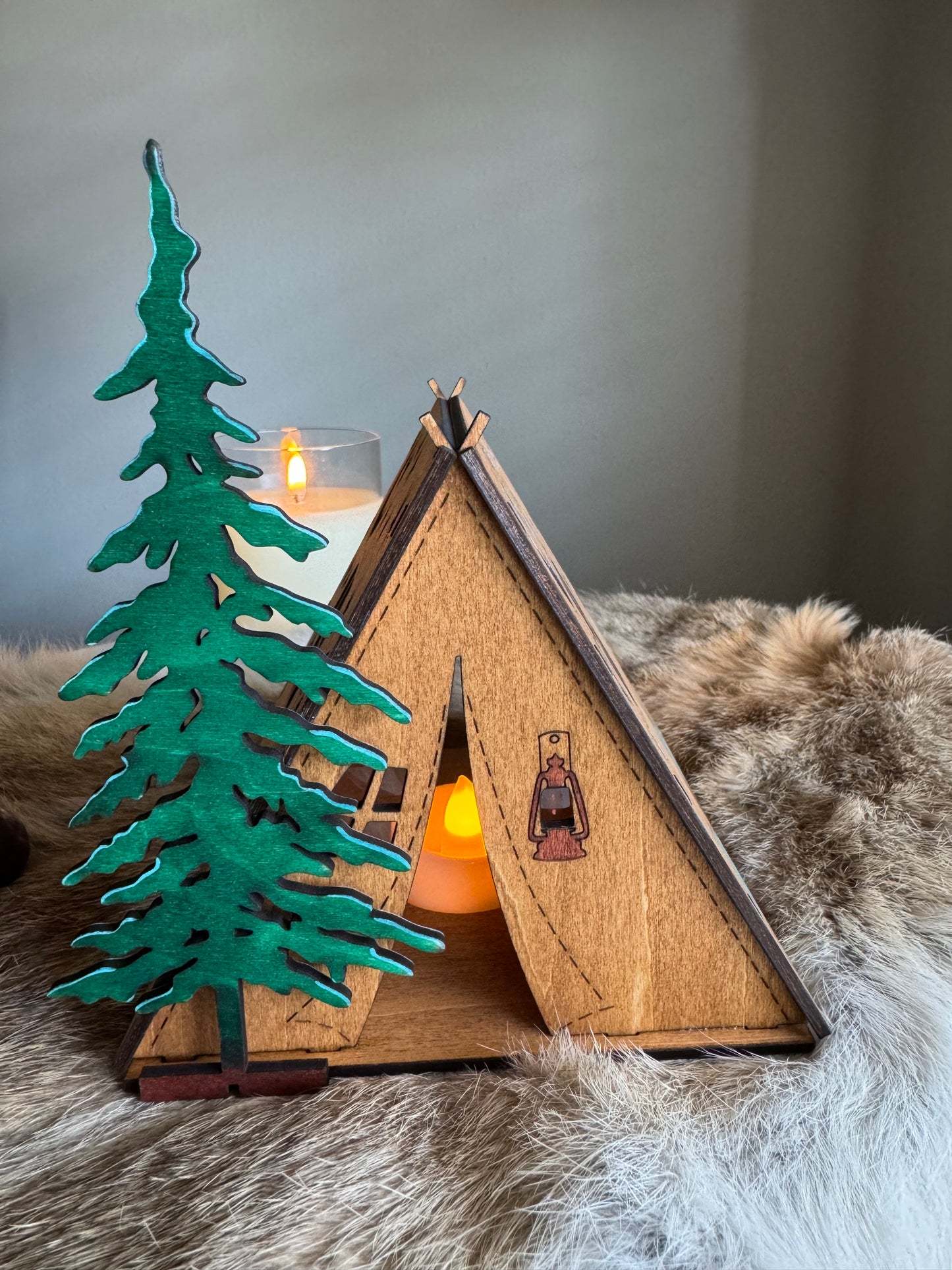 Wooden Tent Night Light Great for Rustic Lodge Decor Table Centerpiece Boss home office gift camping gift Tree Star moon Pattern Lamp