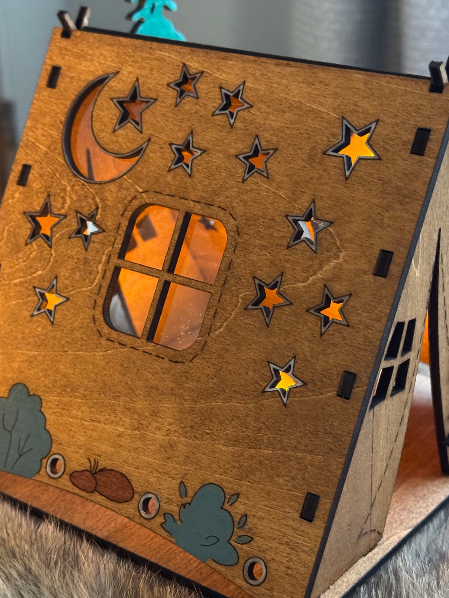 Wooden Tent Night Light Great for Rustic Lodge Decor Table Centerpiece Boss home office gift camping gift Tree Star moon Pattern Lamp