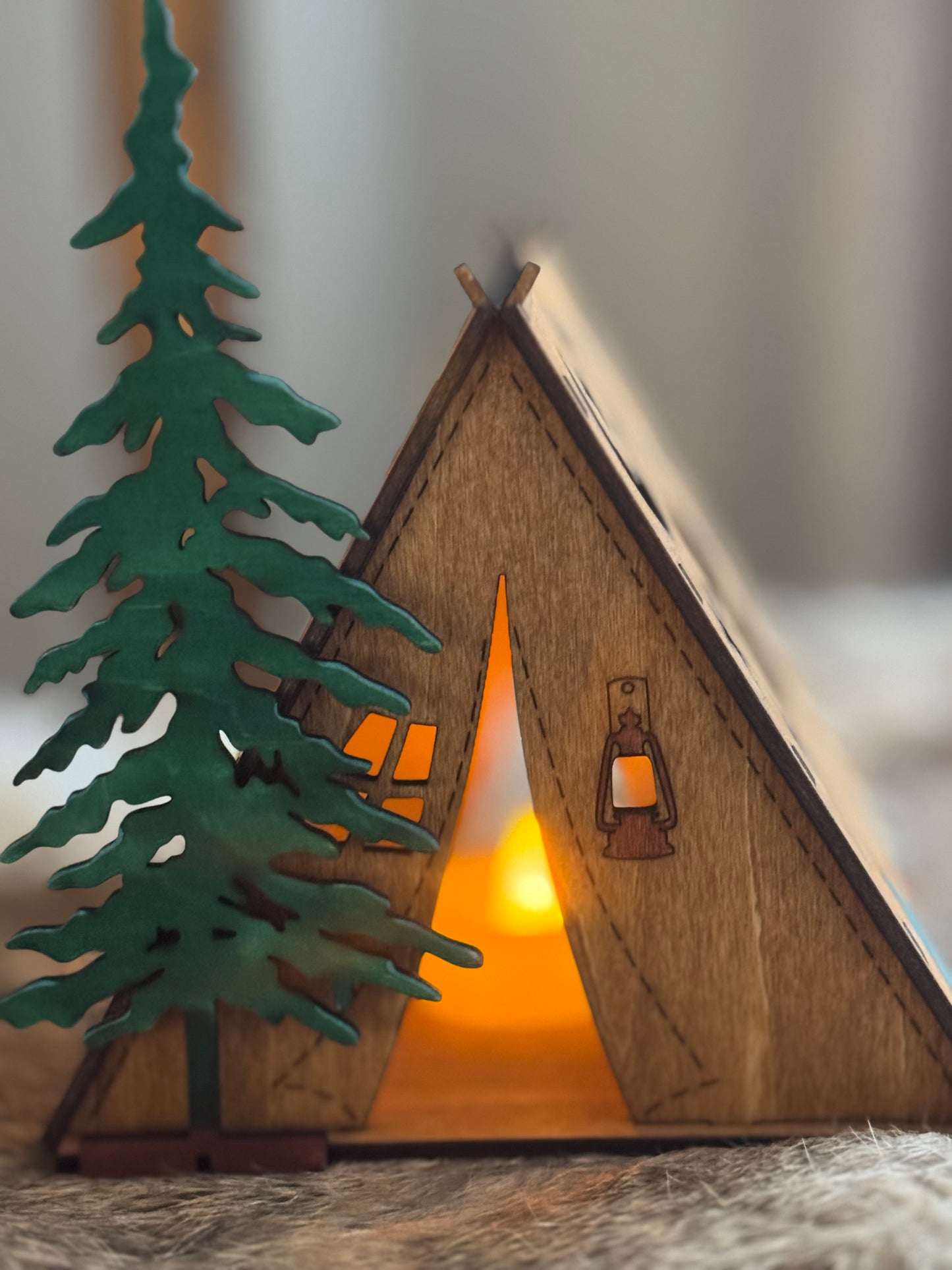 Wooden Tent Night Light Great for Rustic Lodge Decor Table Centerpiece Boss home office gift camping gift Tree Star moon Pattern Lamp