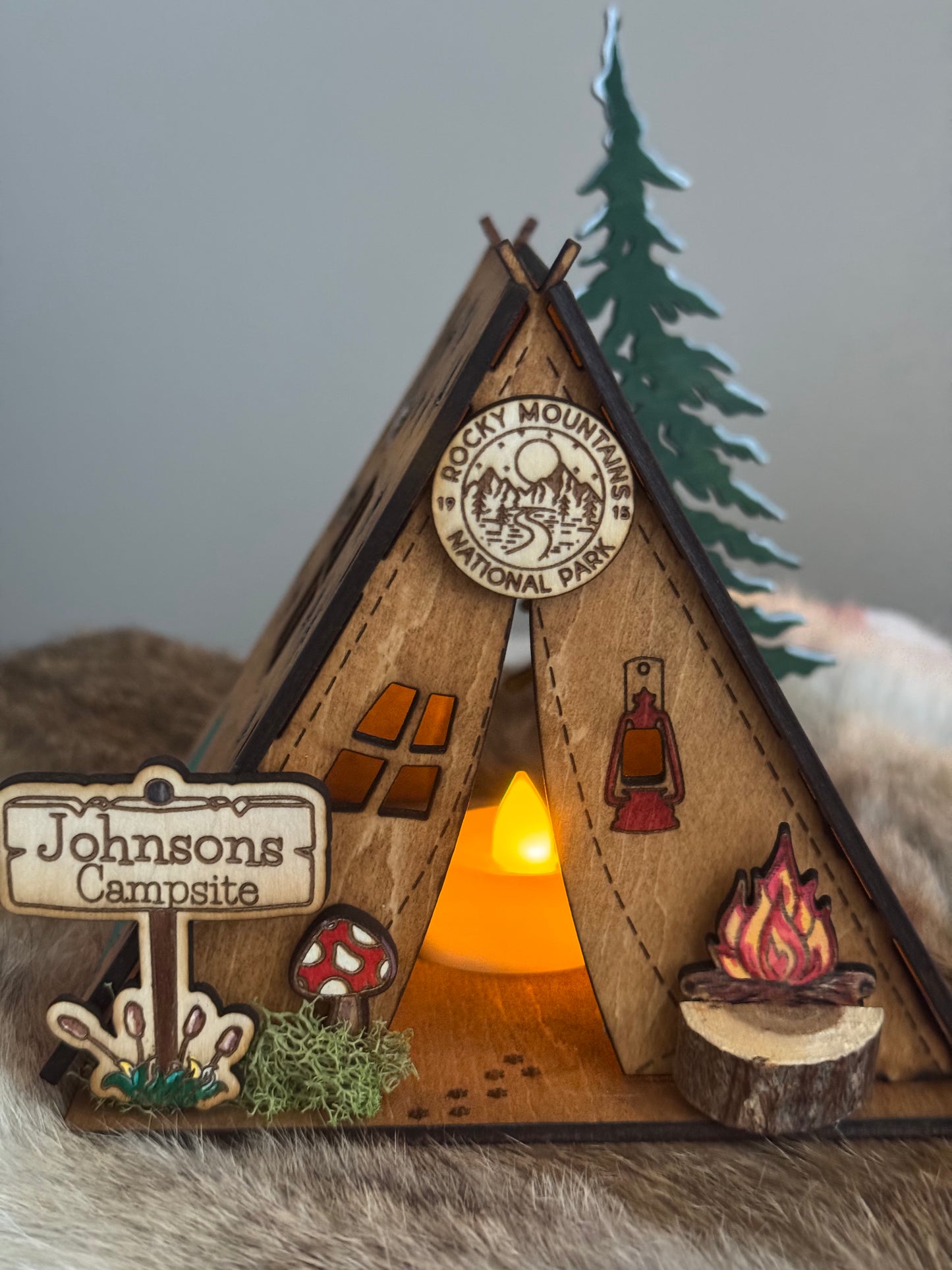 Personalized National Park Themed wooden Tent Night Light, keepsake Unique gift Wedding Showers