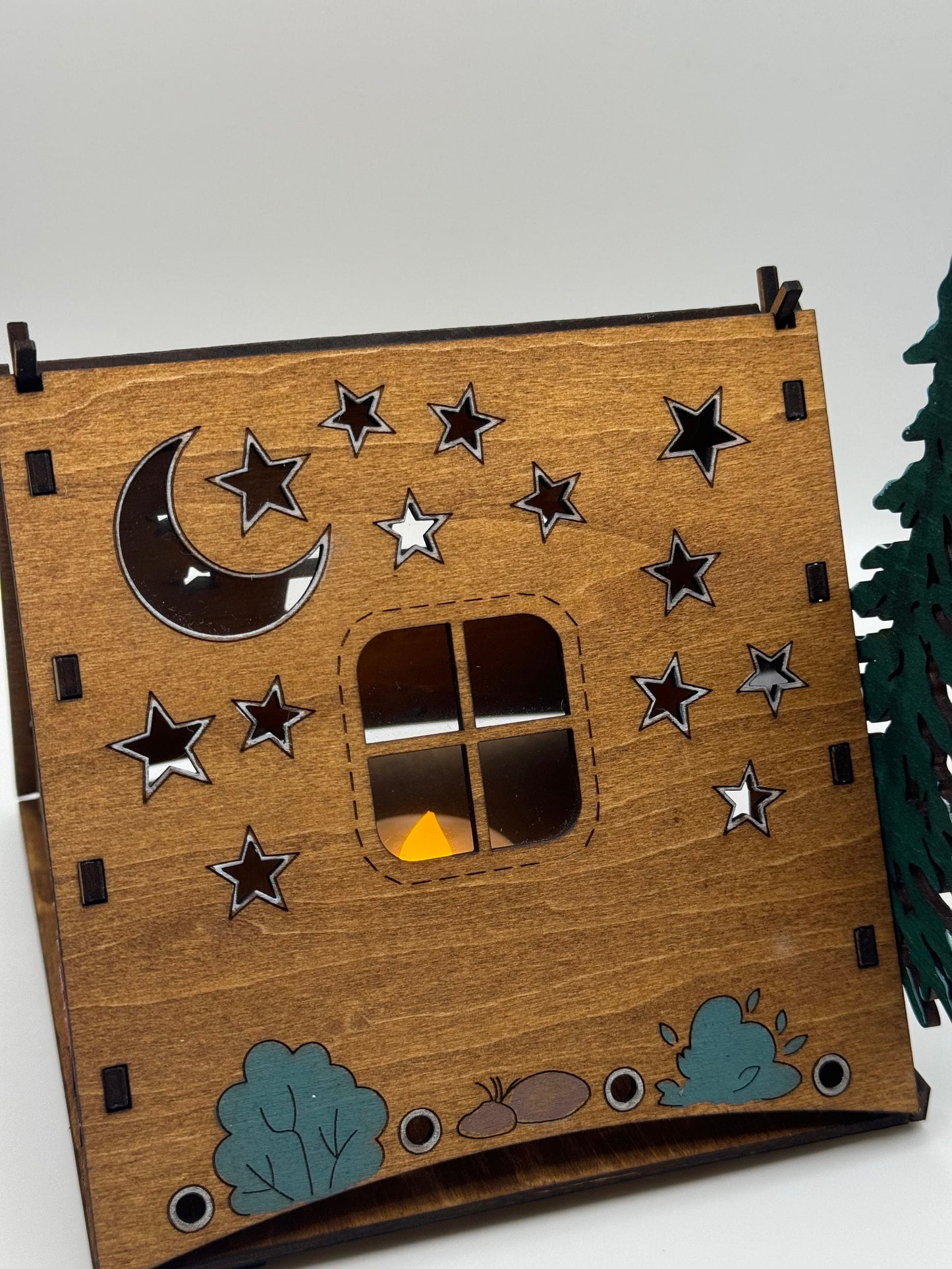 Wooden Tent Night Light Unique gift for Boss home office Rustic Table centerpiece wood lodge decor camping gift Tree star moon pattern lamp