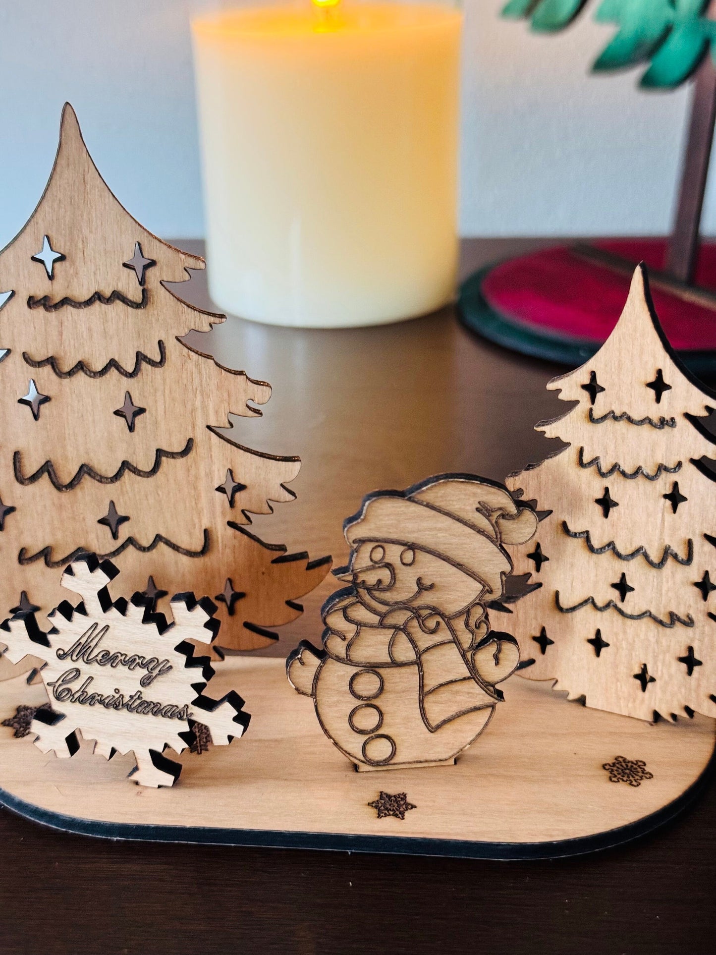 Personalized 3D popup Christmas Card keepsake Holiday Christmas gift Engraved and scored Natural wood for a unique Holiday Decor Display