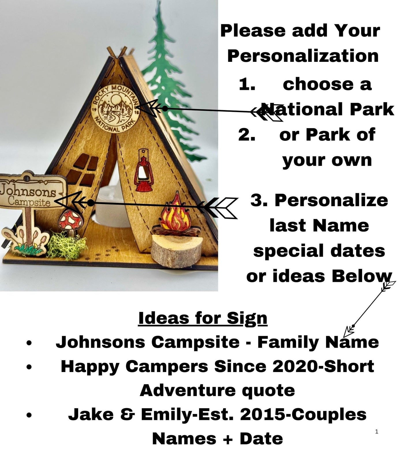 Personalized wooden Tent Night Light Unique memorable keepsake gift family name camping Anniversary gift fathers Day gift Rustic Home Decor